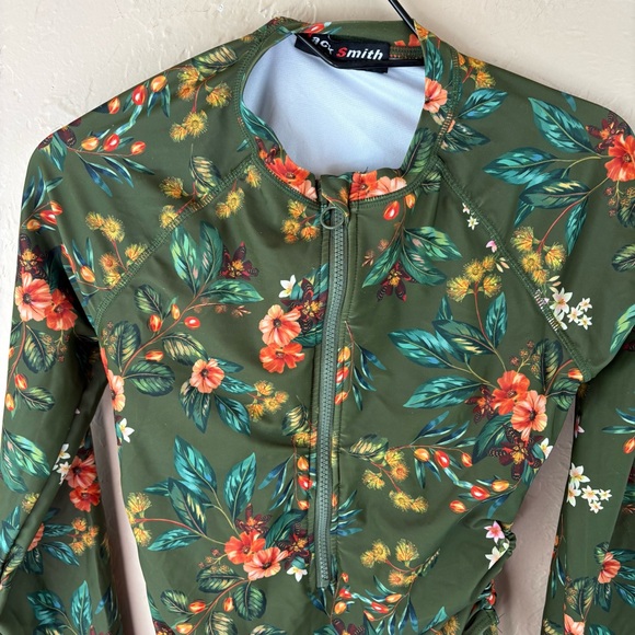 JACK SMITH Women One Piece Swimsuit Zipper Long Sleeve Rash Guard Floral Medium - Picture 2 of 10